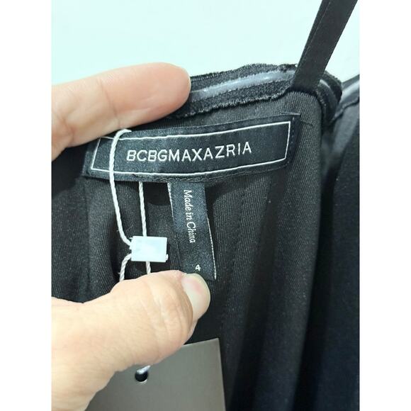 BCBGMaxazria Velvet Sleeveless Spaghetti Strap Deep V-Neck Midi Dress Black US 4 - Picture 3 of 4